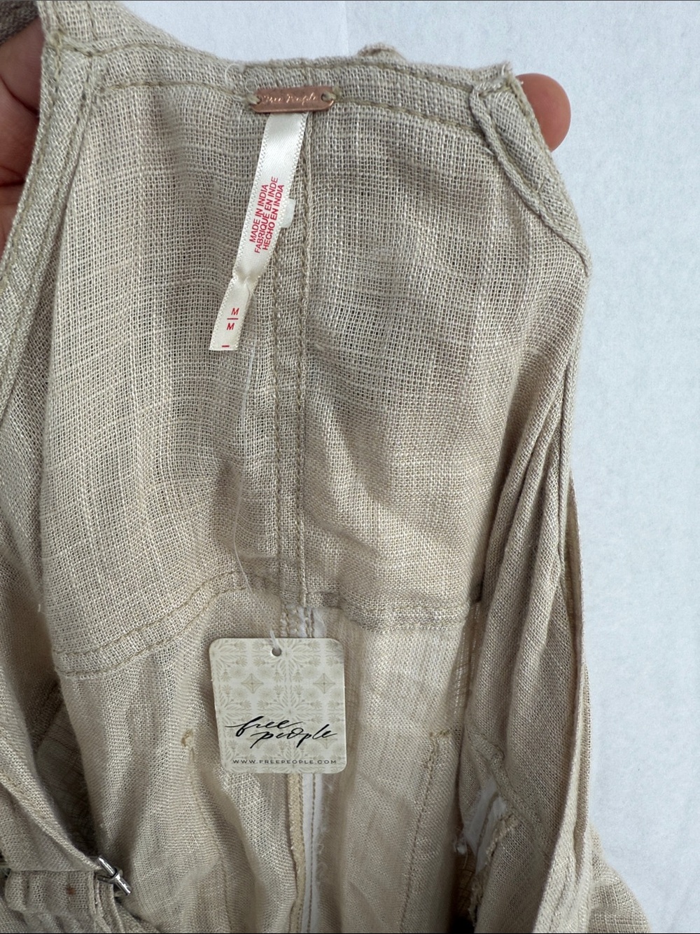 Free people Women's Natural Moonbeam Solid Skirtall linen dress nwt size m - Picture 7 of 9